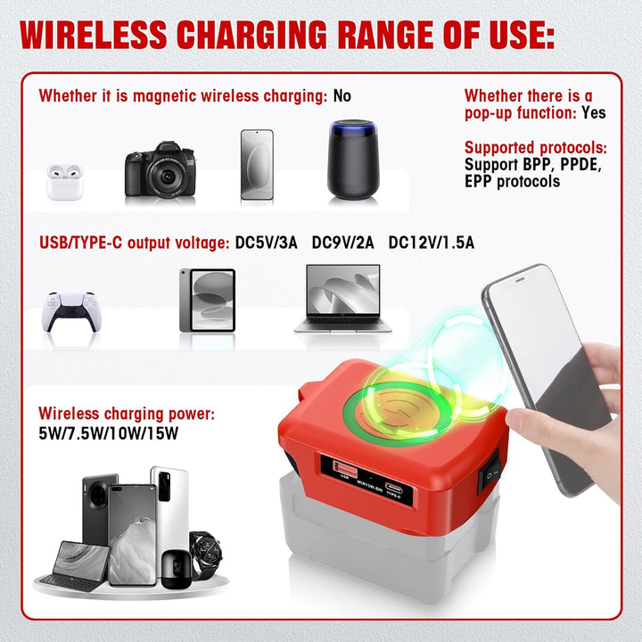 Wireless Für Einhell Akku USB Ladegerät Adapter, Kabelloses Tragbares Ladegerät Für Einhell 18v, USB