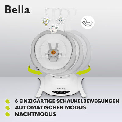 LIONELO Bella Elektrische Babywippe 360o für Babys bis 9 kg, verstellbare Rückenlehne, 5 Schaukelges