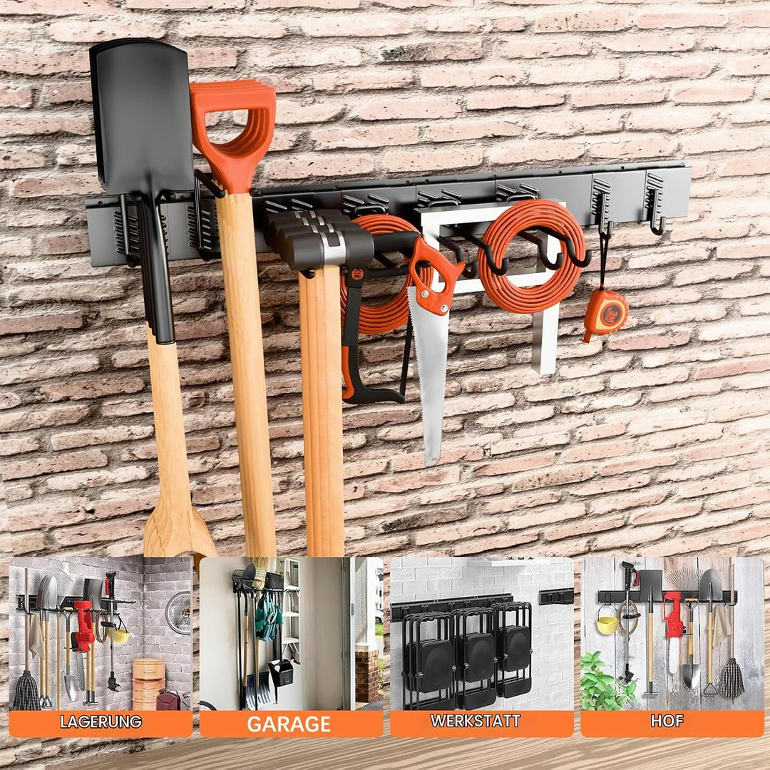 Verstellbares Gartengerätehalter 120 cm, Wandhalterung Gartengeräte - mit 3 Schienen&amp; 8 Haken, Aufbe