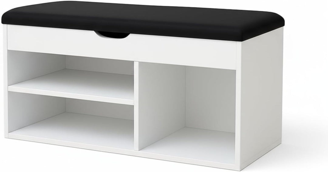 BOXIMO TRIA Schuhschrank mit Sitzbank, MDF und Polyester, 80 x 43 x 30 cm Weiss, Weiss