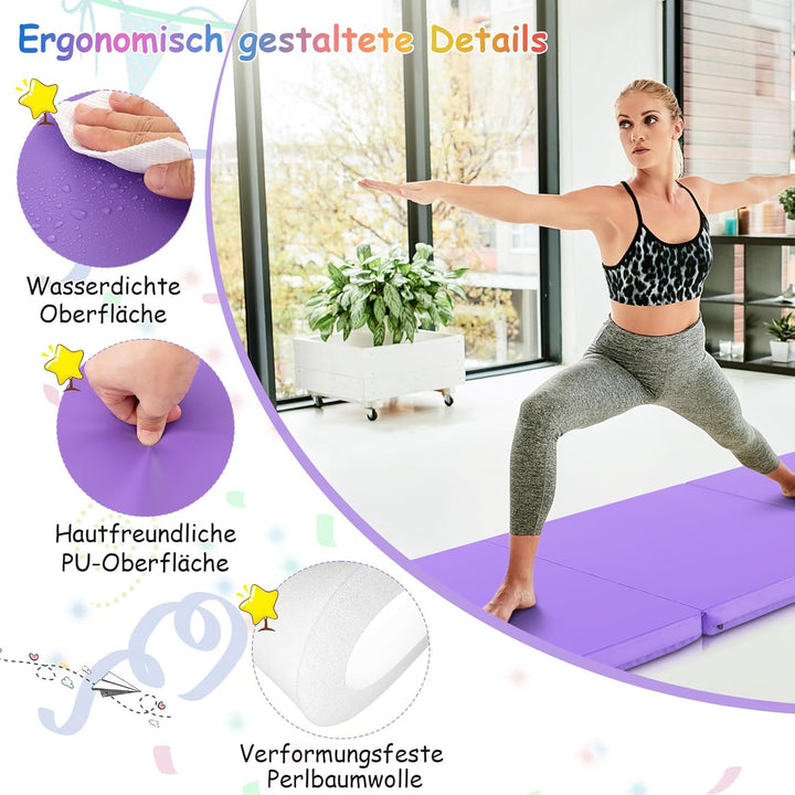COSTWAY 180 x 60 x 5 cm Weichbodenmatte klappbar, Gymnastikmatte tragbar, Yogamatte wasserabweisend,