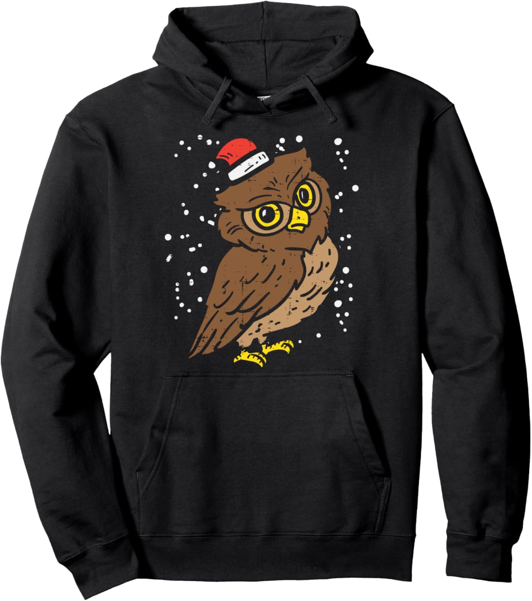 Owl Santa Hat Christmas Xmas Animal Pajamas Bird Lover Gift Pullover Hoodie
