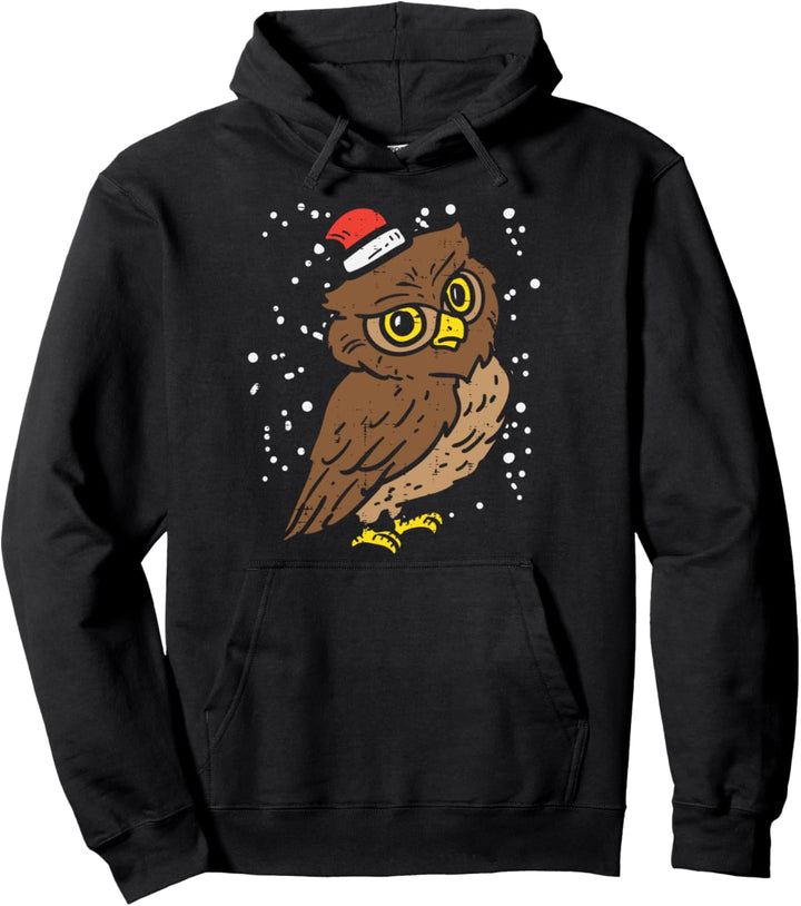 Owl Santa Hat Christmas Xmas Animal Pajamas Bird Lover Gift Pullover Hoodie