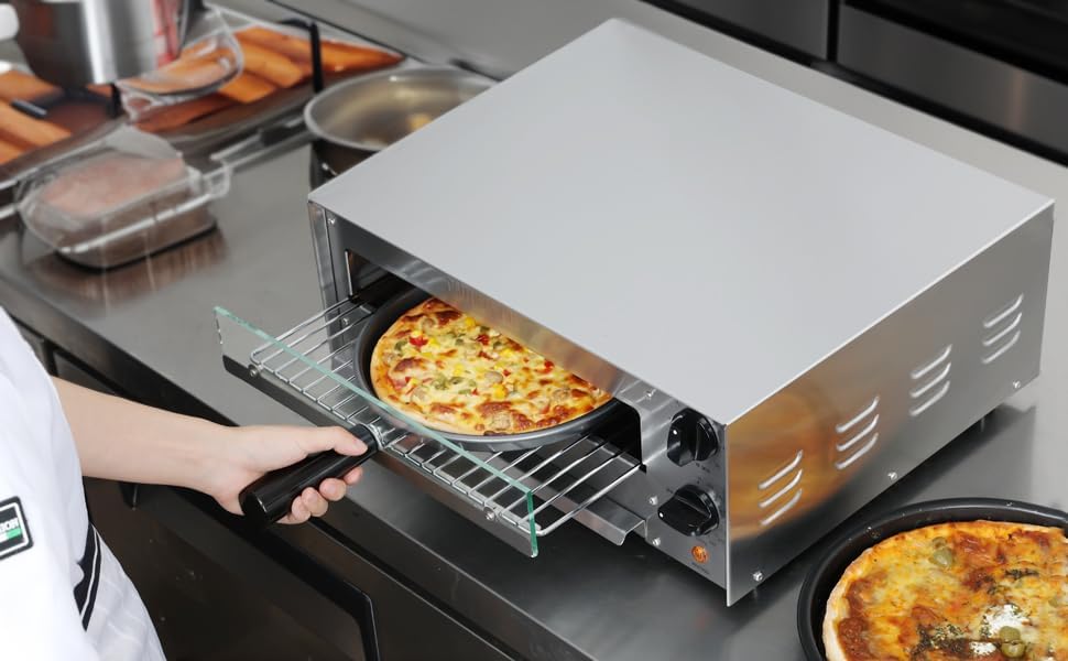 CROSSON Elektrischer Tiefkühl-Pizzaofen für den Innenbereich mit 30-Minuten-Timer, Glastür und Innen