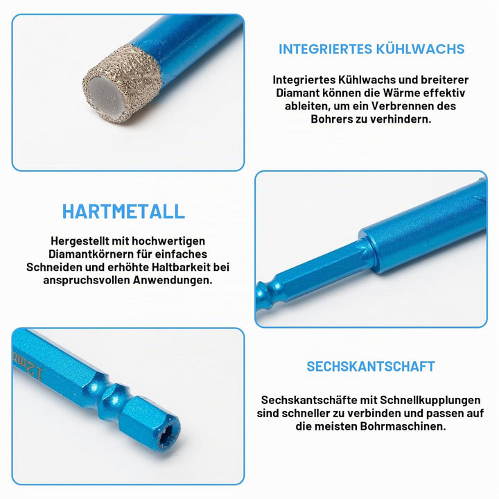 Pilikoll 7 Stück Fliesenbohrer Diamantbohrer Glasbohrer Set Sechskant-Schaft Diamantbohrer Fliesenbo