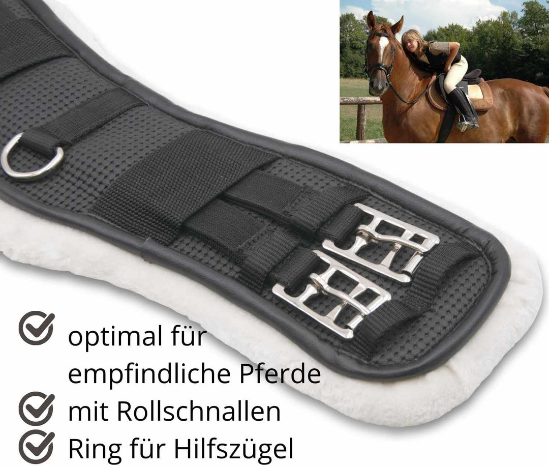 AMKA Kurzgurt Sattelgurt Kunstfell gepolstert 4 facher Gummizug Rollschnallen 55, 55