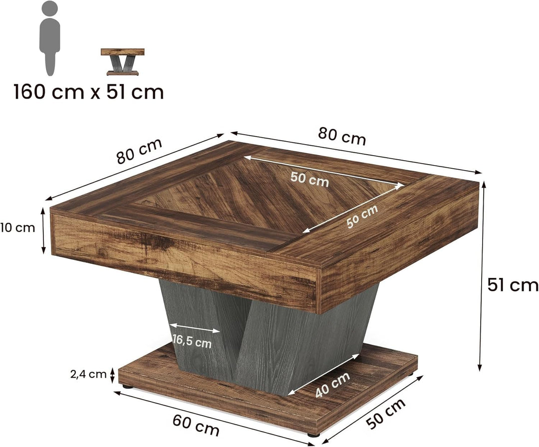 Tribesigns Quadratischer Kaffeetisch, quadratischer Holz-Kaffeetisch für Wohnzimmer, 80 cm, moderner