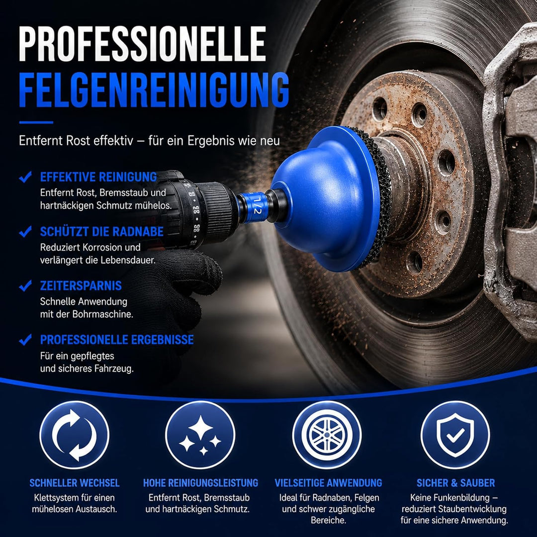 Radnaben Bürste für Auto, Innen-Ø 90mm Aussen-Ø 150mm, 2 Stück Schleifrad mit 1/2 Zoll Vierkantantri