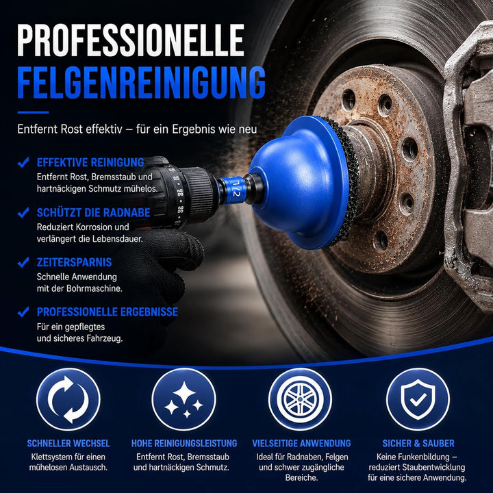 Radnaben Bürste für Auto, Innen-Ø 90mm Aussen-Ø 150mm, 2 Stück Schleifrad mit 1/2 Zoll Vierkantantri