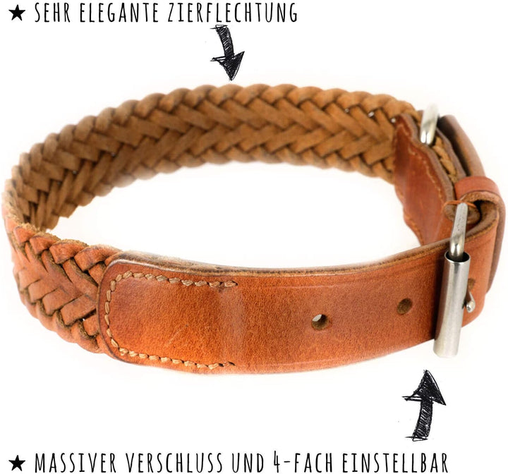 Monkimau Halsband für Hunde aus echt Leder geflochten verstellbar (S 27-33cm (20mm)) XS-S: 18mm x 40