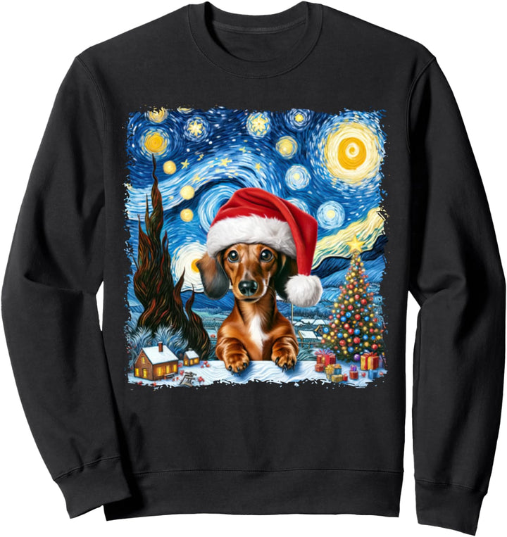 Dackel Weihnachtsmann Sternennacht Van Gogh Weihnachten Wiener Hund Sweatshirt