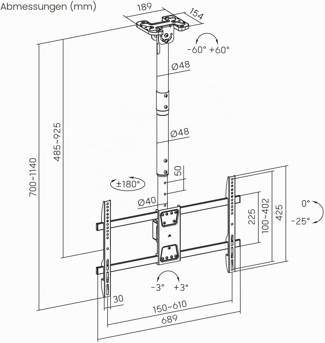 My Wall bewegliche TV Deckenhalterung – HD8L, Deckenhalterung für Fernseher 43"-86", drehbar &amp; neigb
