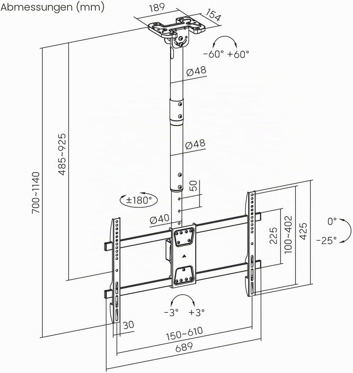 My Wall bewegliche TV Deckenhalterung – HD8L, Deckenhalterung für Fernseher 43"-86", drehbar &amp; neigb