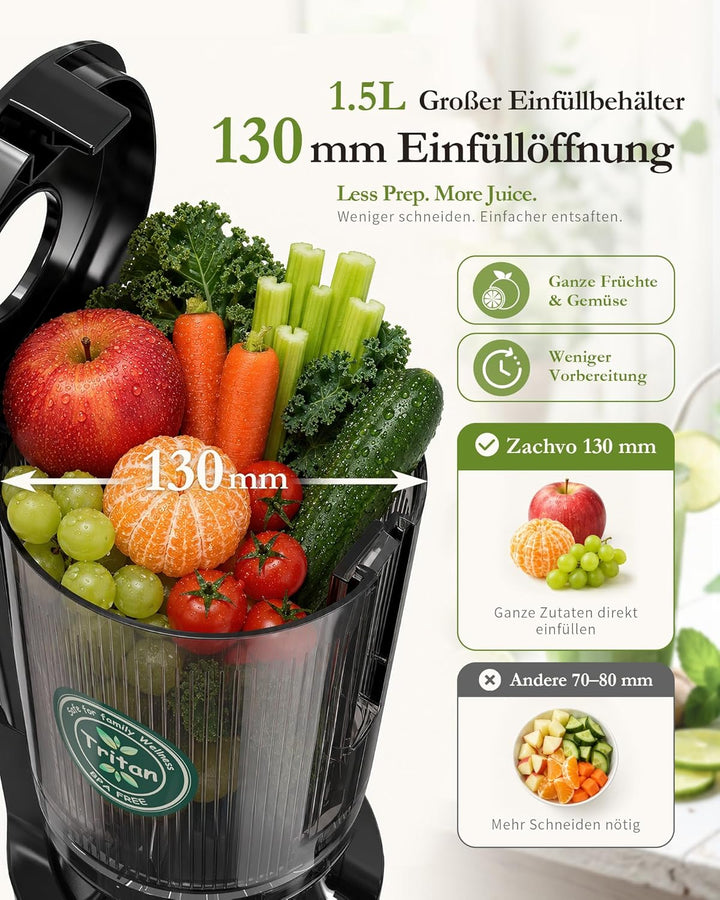 Entsafter, Slow Juicer mit 130mm Breite Fütterungsröhre für Ganze Gemüse und Obst Testsieger, 220W K