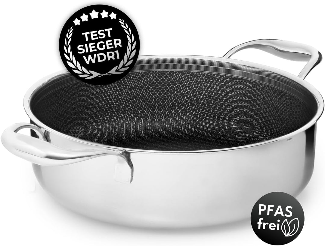 Schmorpfanne 24 cm, 3 l | Bräter mit Hohem Rand | Sautepfanne Induktion für Alle Herdarten | Kratzfe