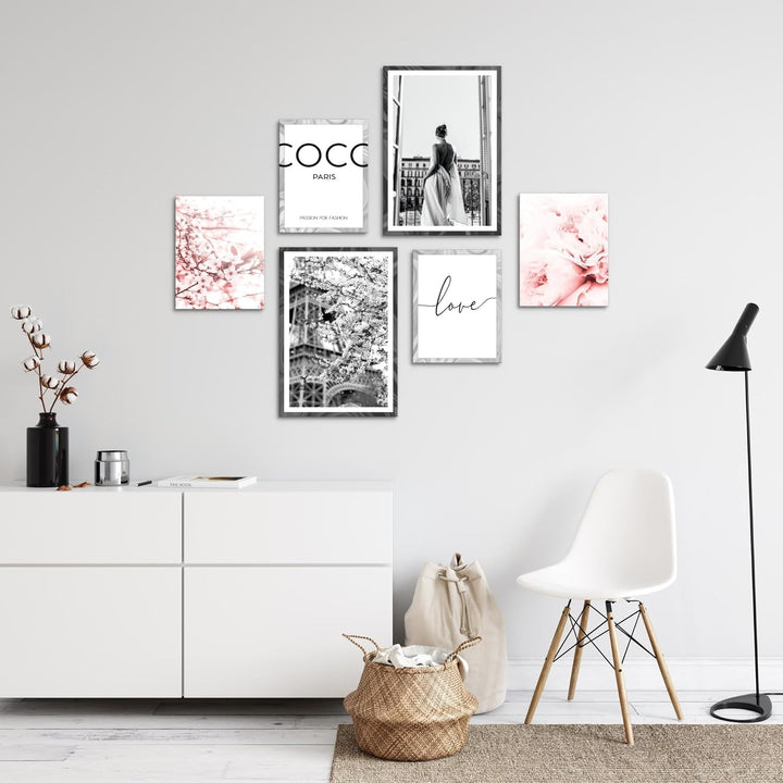 Novart Wandbilder Set Fashion Coco - KEIN EXTRA RAHMEN BENÖTIGT - Modern Deko - Wohnzimmer Mädchen T