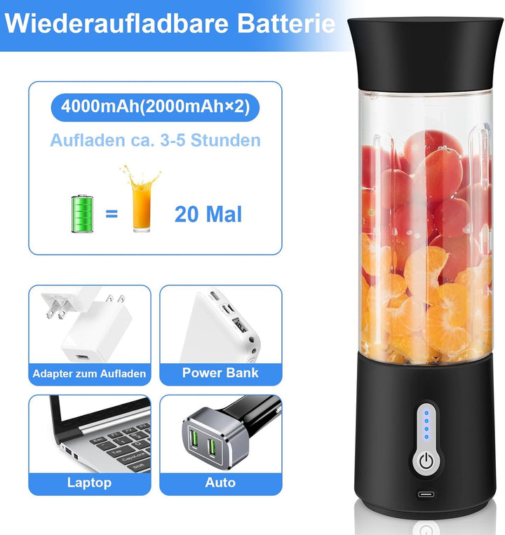 Tragbarer Mixer in persönlicher Grösse - 17 Unzen wiederaufladbarer 6-Blatt-Mixer-Becher | Reisemixe