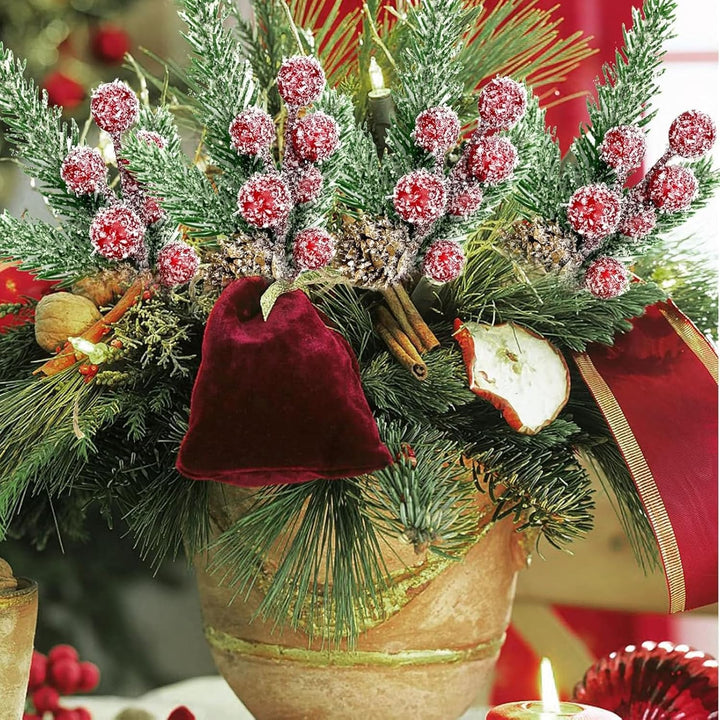 Rote Beeren Weihnachten künstliche Tannenzweige mit Beeren 24Stück Weihnachtsbeeren Hagebutten Deko