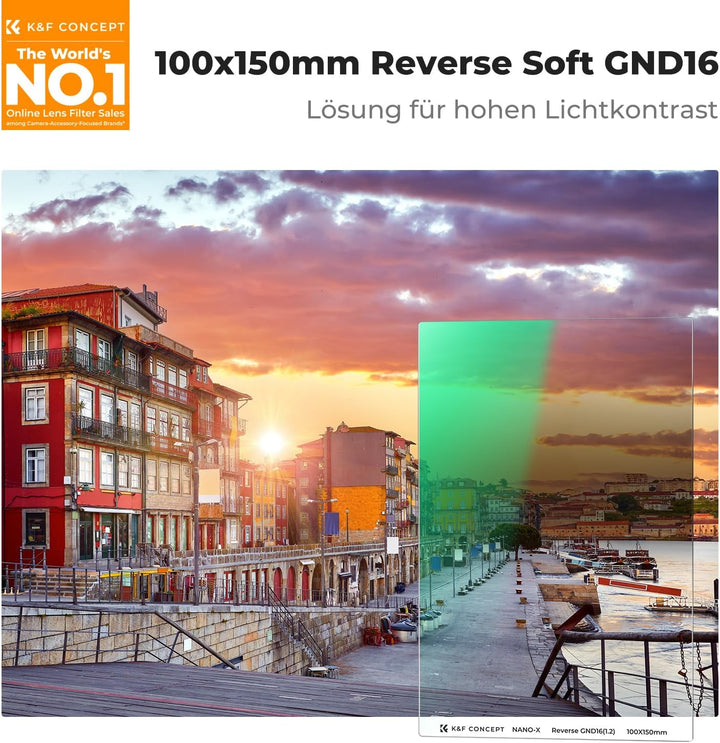 K&F Concept Nano-X Verlaufsfilter GND16 Reverse 1,2 (4-Blenden) 100x150 Rechteckfilter aus Optisches