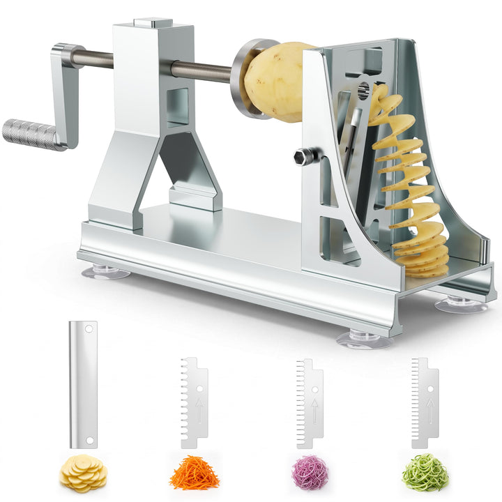 Spiralschneider Gemüse aus Edelstahl mit 4 Klingen, Profi-Spiralschneider für Kartoffeln, Karotten u