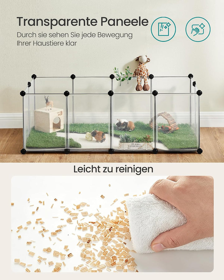 SONGMICS Freigehege mit Bodenplatten, Laufstall, Meerschweinchen Gehege, aus Kunststoff, Gehege für