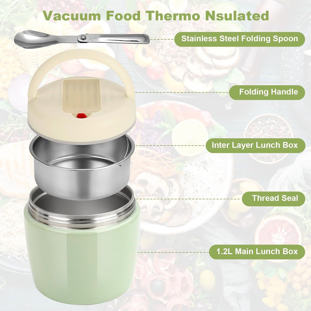 AiQInu Thermobehälter für Essen 1200ml, Warmhaltebehälter mit Vakuumisolation, Thermo Lunchbox, Ther