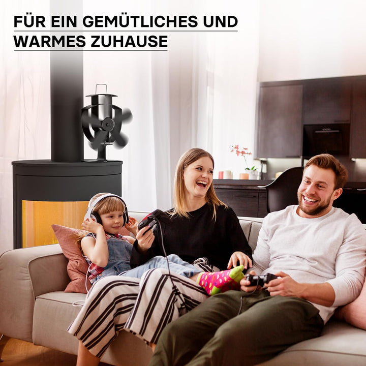 Wiltec Kaminofenventilator 5 Blatt Gebläse für Ofen 50-300°C Kaminventilator Ofenventilator stromlos