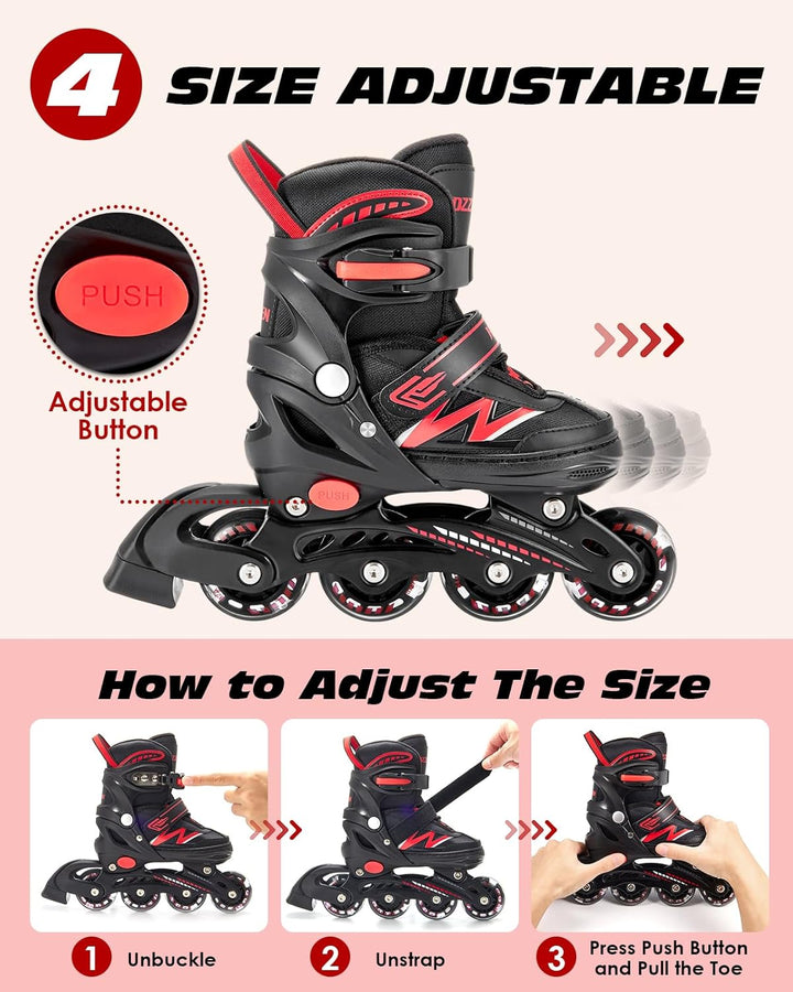 Hozzen Inline Skates Kinder, Verstellbar Inliner für Kinder, Inliner für Mädchen und Jungen, Inline