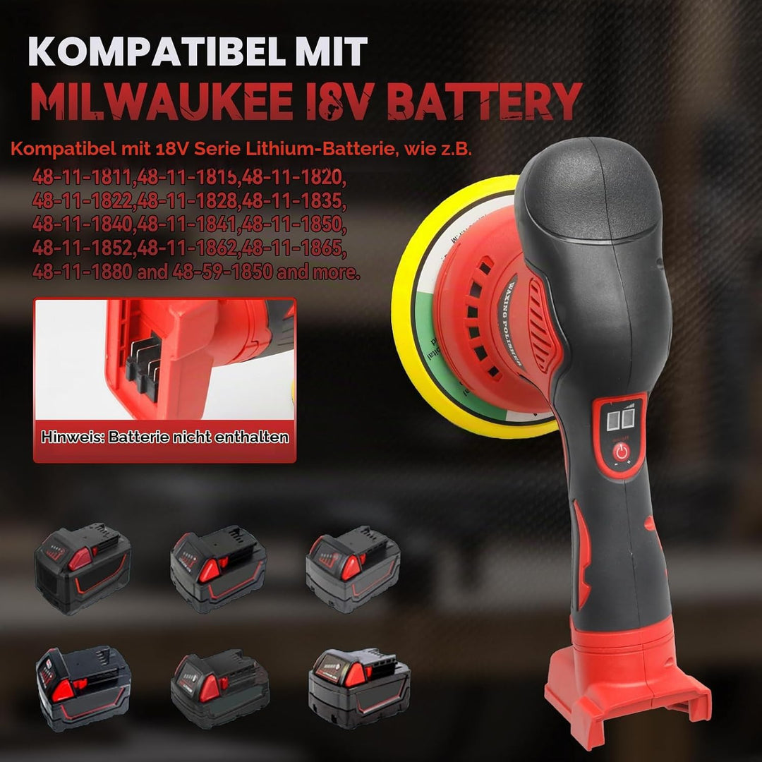 Kabelloser Auto Poliermaschine für Milwaukee, bürstenloses 6-Zoll-Auto Politur-Set, 8 variable Gesch
