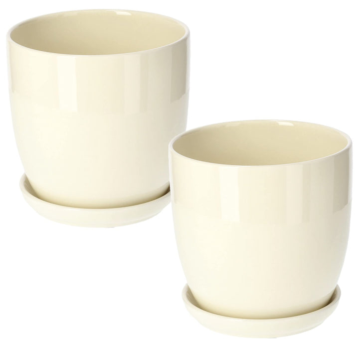 KOTARBAU® 2er Set Keramik Blumentopf Übertopf für Blumen Pflanzen ⌀ 17 cm mit Tropfschale Beige ⌀ 17