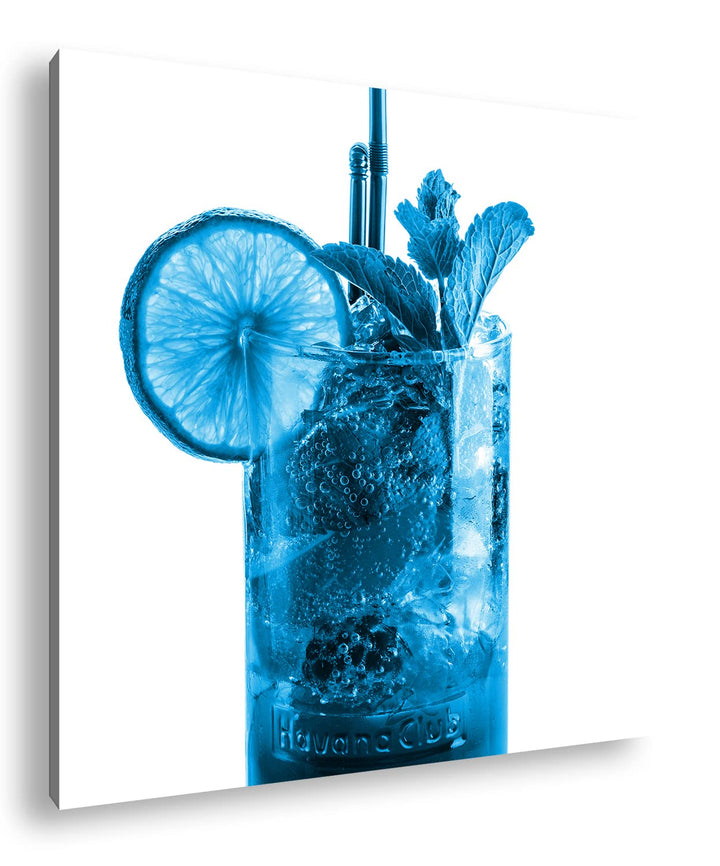 deyoli Cocktail Mojito Format: 70x70 Effekt: Monocrome Blau als Leinwand, Motiv fertig gerahmt auf E
