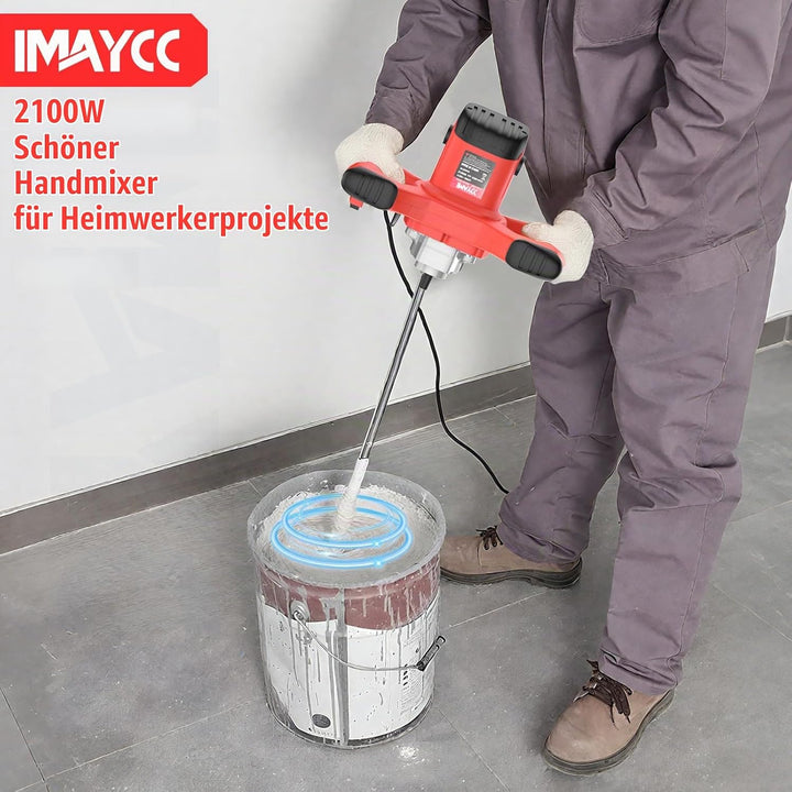 IMAYCC 2100W Mörtelrührer Elektrischer Betonmischer,Rührwerk Beton Mit 6-Gang- Drehzahlregulierung,Q