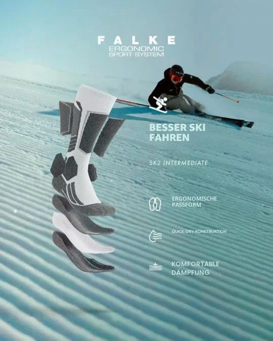 FALKE Damen SK2 Skisocken atmungsaktive schnelltrocknende klimaregulierende geruchshemmende Wolle Fu