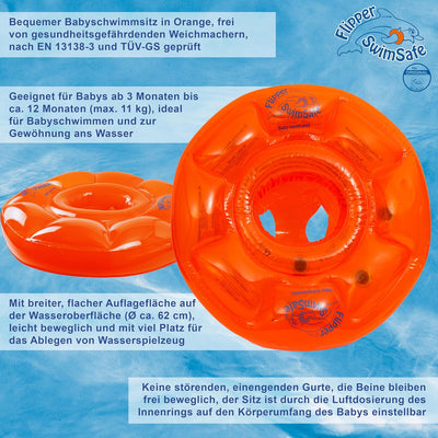 Flipper SwimSafe 1040 - Schwimmsitz für Babys ab 3 Monaten, Schwimmhilfe mit 3 Luftkammern und ohne