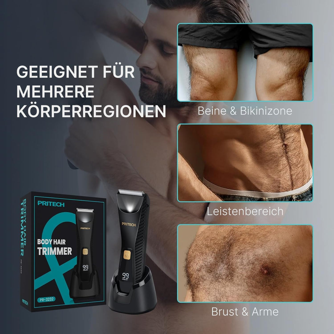 PRITECH Körperhaartrimmer – wasserdichter Intimhaartrimmer für Männer | Elektrorasierer mit Keramikk