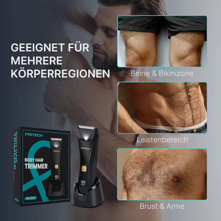PRITECH Körperhaartrimmer – wasserdichter Intimhaartrimmer für Männer | Elektrorasierer mit Keramikk