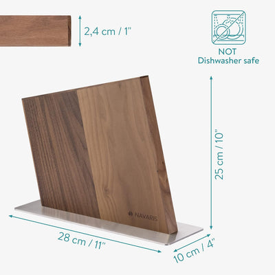 Navaris Messerhalter doppelseitig magnetisch aus Walnuss - Magnet Messerblock Messerbrett Magnethalt