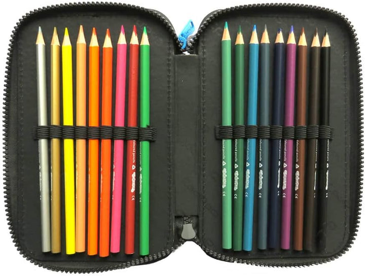CoolPack XXL Dreifach-Federmäppchen - 3-Fach Schul-Etui für Jungen, Ombre-Design, 44-Teilig Gefüllt,