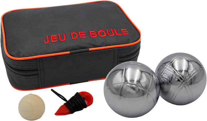 Premium Boule Kugel Set mit 6 Metallkugeln, Zielkugel aus Holz, Distanzschnur inkl. Tragetasche - Bo