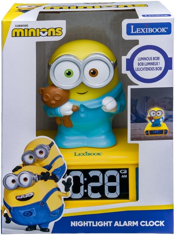 Lexibook - Wecker mit Nachtlicht und Minions Klingeltönen, Digitalwecker mit Nachtlicht und Snooze,