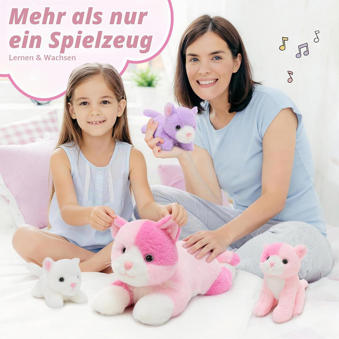 MorisMos gross Katze Kuscheltier mit Baby im Bauch, 35cm Weich Niedliche Katze Stofftier Plüschtier,