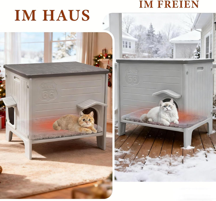 2-stöckiges Katzenhaus Outdoor, Winterfest für mittlere Katzen – Isolierte Ganzjahres-Schutzhütte mi