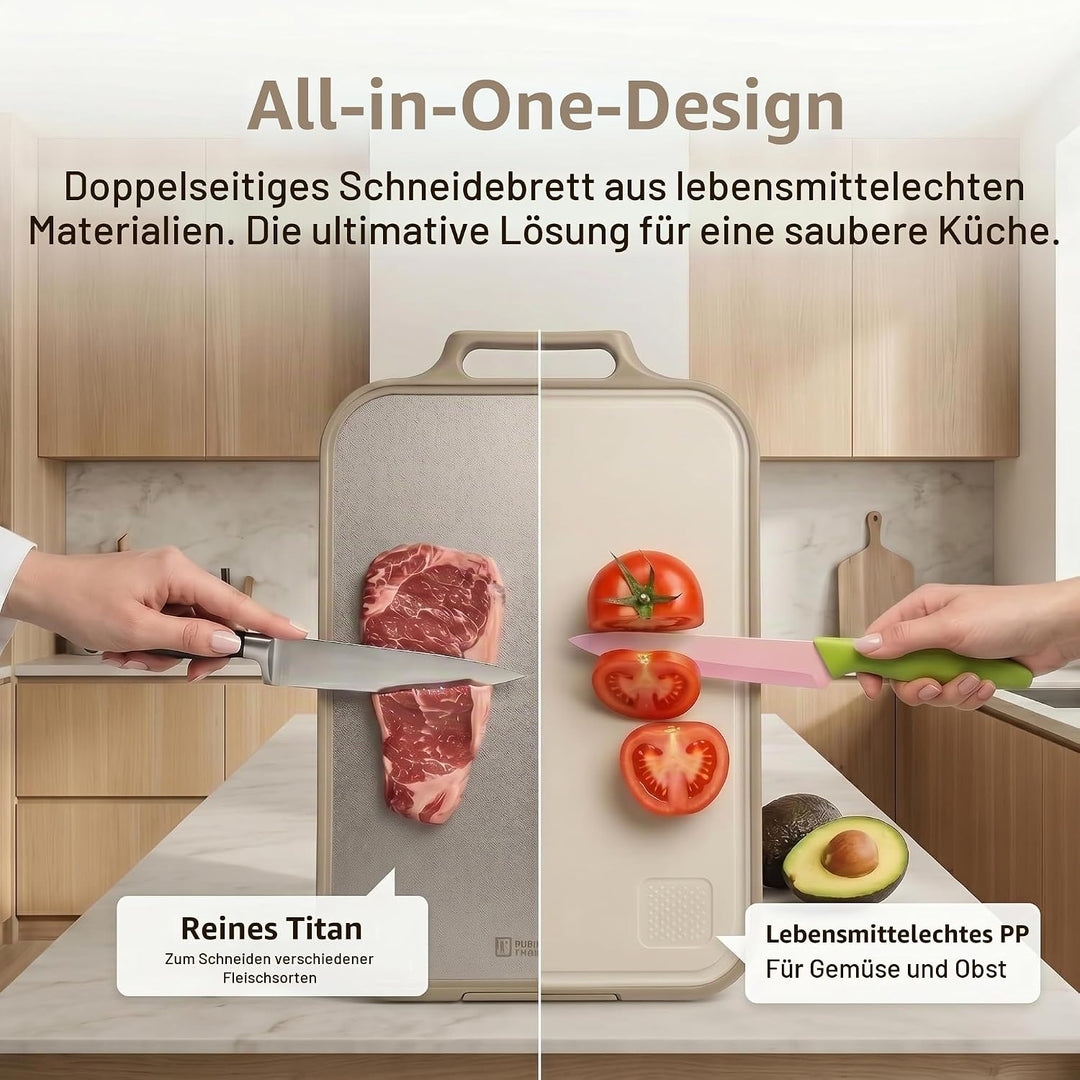 Titan Schneidebrett | Antibakteriell Kratzfest Hackbrett mit Saftnut &amp; Reibfläche | Langlebig &amp; LFGB