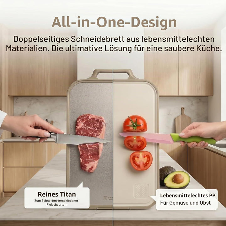 Titan Schneidebrett | Antibakteriell Kratzfest Hackbrett mit Saftnut &amp; Reibfläche | Langlebig &amp; LFGB