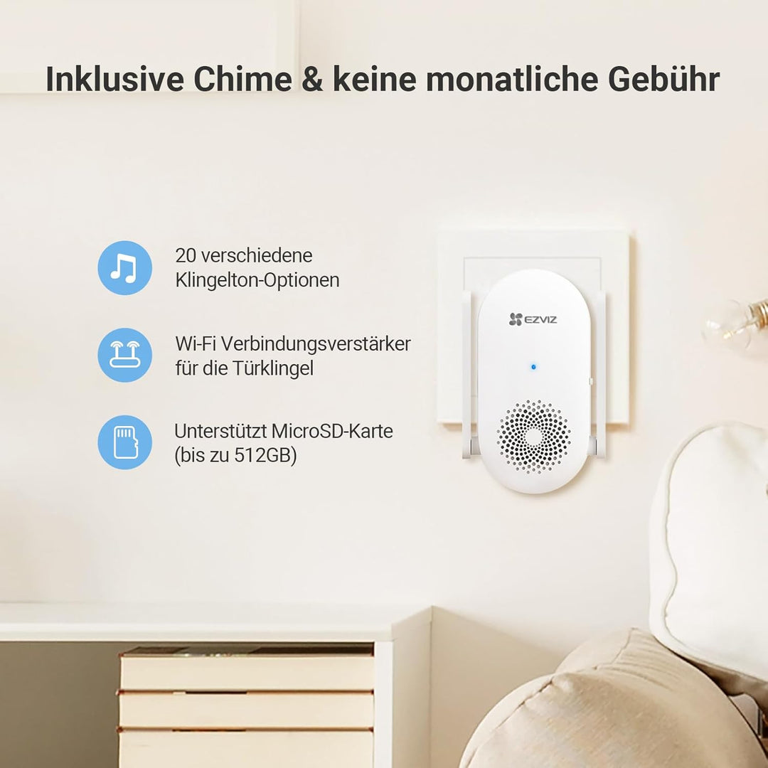 EZVIZ 2K Video Türklingel und Chime, Akku Doorbell Kit mit KI Personenerkennung, Zwei-Wege-Audio und