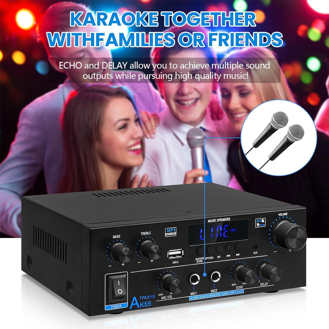 HiFi-Verstärker AK55 Bluetooth Stereo-Audioverstärker Receiver 2 Kanäle 70WX2 Max. 600W Digitale End