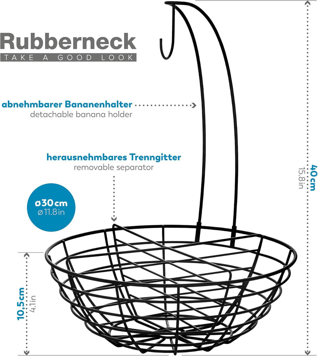 Rubberneck Obstkorb mit Bananenhaken aus Metall - moderne Obstschale mit herausnehmbarer Trennwand u
