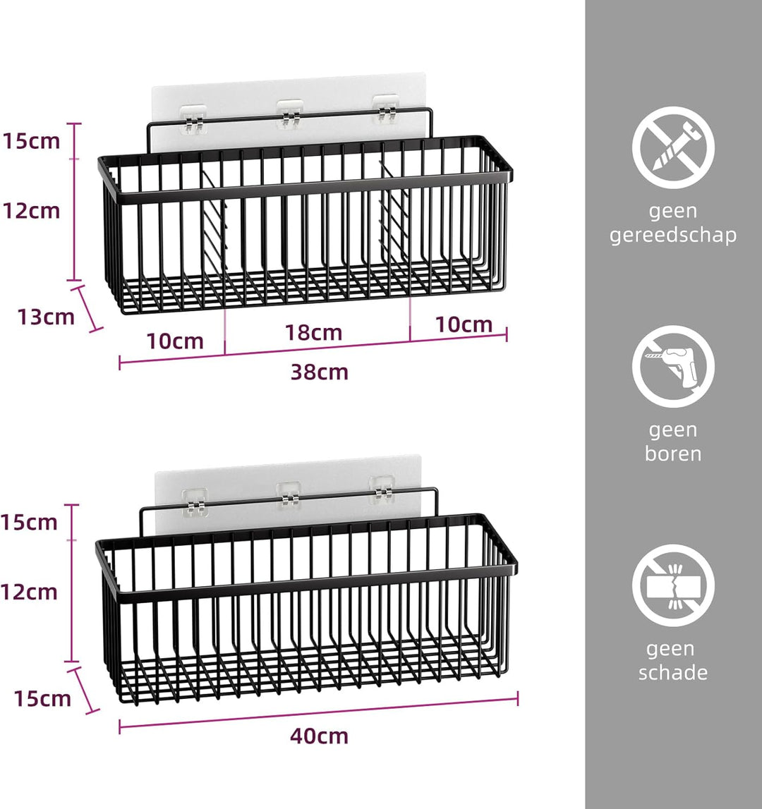 Duschablage Ohne Bohren, 2 Stück Badezimmer Organizer, Rostfreie Duschregal, Duschregal mit 4 abnehm