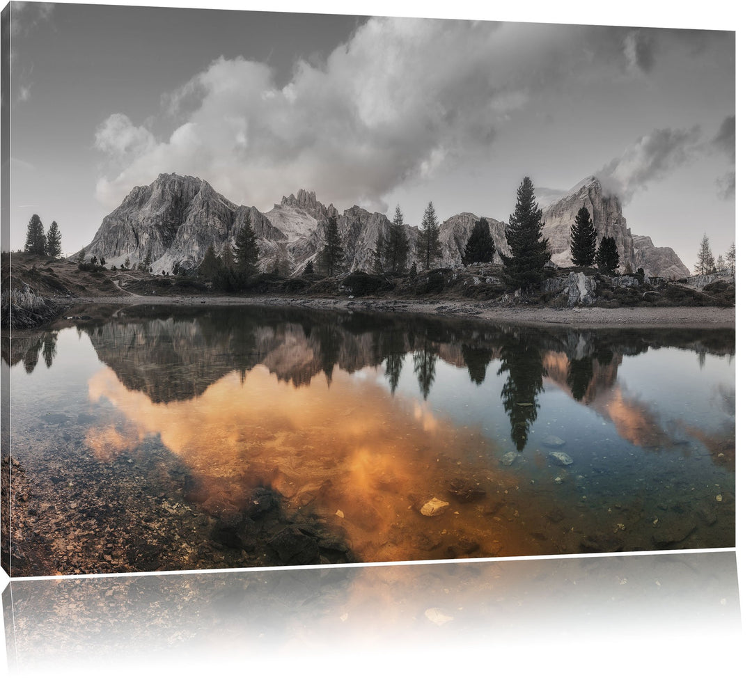 Pixxprint Bunte Dolomiten am See Limides als Leinwandbild/Grösse: 100x70 cm/Wandbild/Kunstdruck/fert