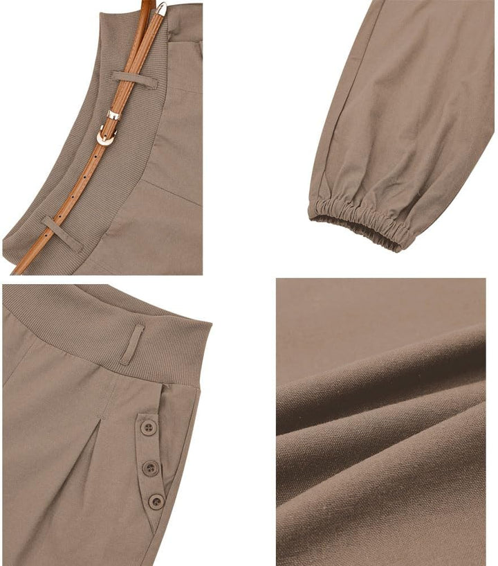 Cindeyar Damen Haremshose Elegant Pumphose Lange Leinen Hose mit Gürtel Aladin Pants S Khaki, S Khak
